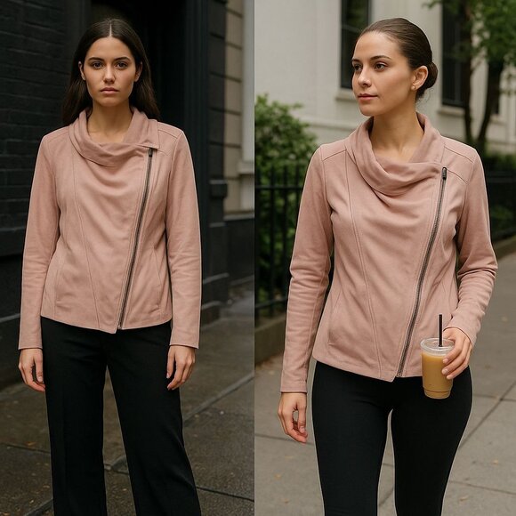 Mote Women's Asymmetrical Zip Jacket Pink L Minimalist Clean Girl Fall Layer - Picture 1 of 8